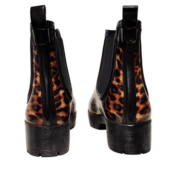 Jeffrey Campbell Ankle Chelsea Rain Boots Leopard Brown Black Womens US 8 EU 39 - Picture 3 of 7